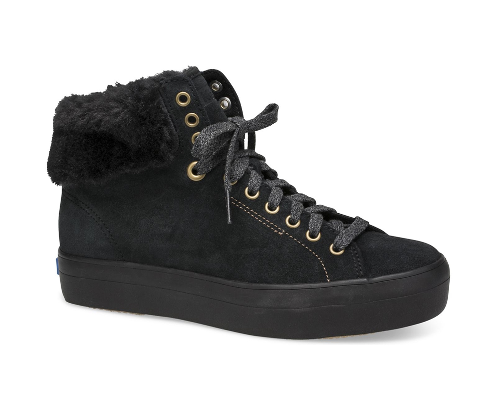 Tenis Keds Mujer Negros - Rise Hi Suede Faux Fur - 3629-GLXRV